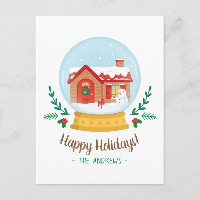 Cartão Postal De Festividades Algodão Cinto Snowman Saudação Globo de Neve (Frente)