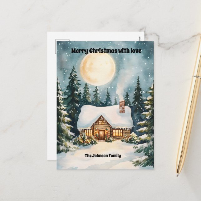 Cartão Postal De Festividades Algodão de Natal Cozy coberto com neve (Frente/Verso In Situ)