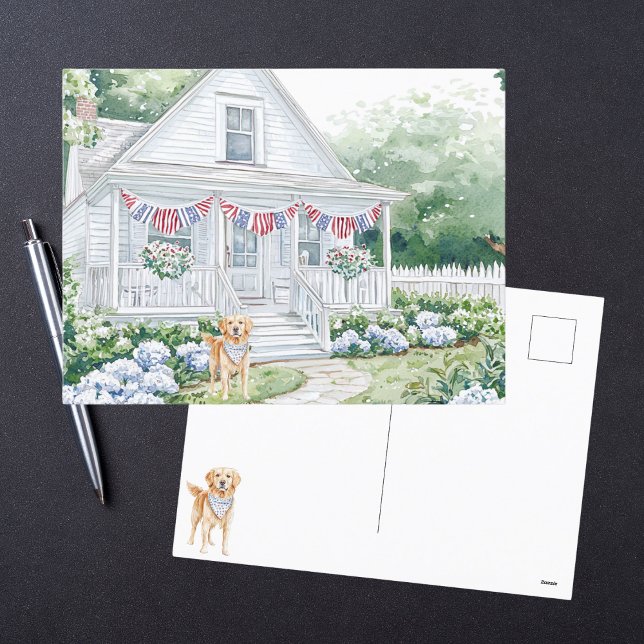 Cartão Postal De Festividades Algodão Patriótico da Americana de Aquarela (Criador carregado)