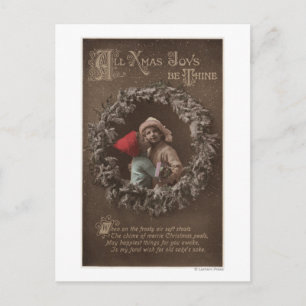 Cartão Postal De Festividades All XMAS Joys Be ThineLittle Kids Kissing
