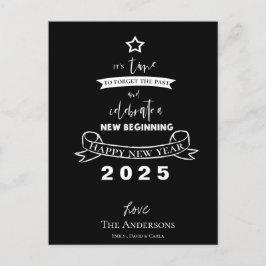 Cartão Postal De Festividades Alô 2025 Tipografia Black White Star Ano Novo