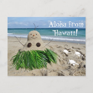 Cartão Postal De Festividades Aloha do Havaí, Snowman Sandman de Natal