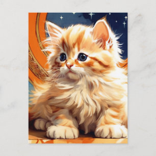 Cartão Postal De Festividades Alphonse Mucha Art Nouveau Orange Cat