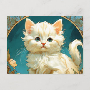 Cartão Postal De Festividades Alphonse Mucha Art Nouveau White Cat