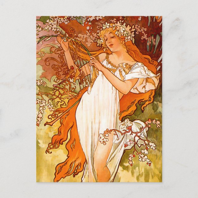 Cartão Postal De Festividades Alphonse Mucha Primavera (Frente)