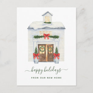 Cartão Postal De Festividades Alteração de Endereço Snowy Christmas House