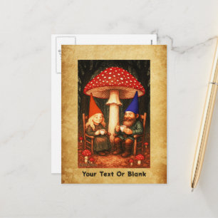 Cartão Postal De Festividades Amanita Mushroom e Gnomos