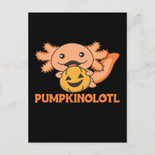 Cartão Postal De Festividades Amantes de Axolotl de Abóbora Animais Fofos para o