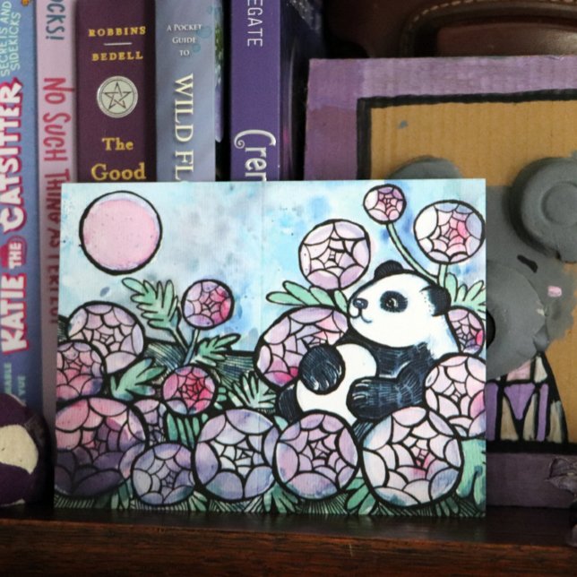 Cartão Postal De Festividades Amantes de Flores Roxas de Urso Panda (Criador carregado)
