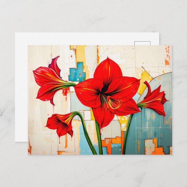 Cartão Postal De Festividades Amaryllis vibrante no estilo Abstrato moderno (Frente/Verso)