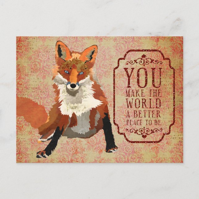Cartão Postal De Festividades Amber Fox Valentines Day Postcard (Frente)