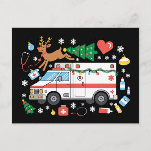 Cartão Postal De Festividades Ambulância de Natal EMT Rena Estetoscópio Xmas