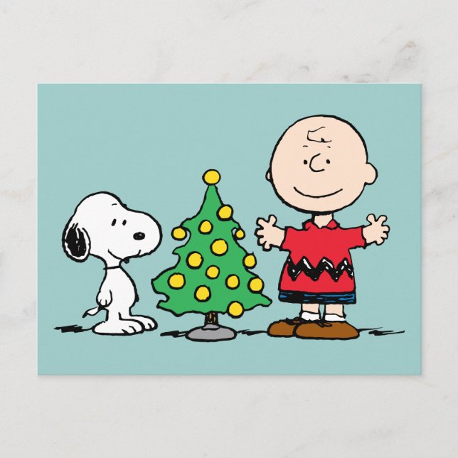 Cartão Postal De Festividades Amendoins | Árvore de Natal Snoopy & Charlie Brown (Frente)