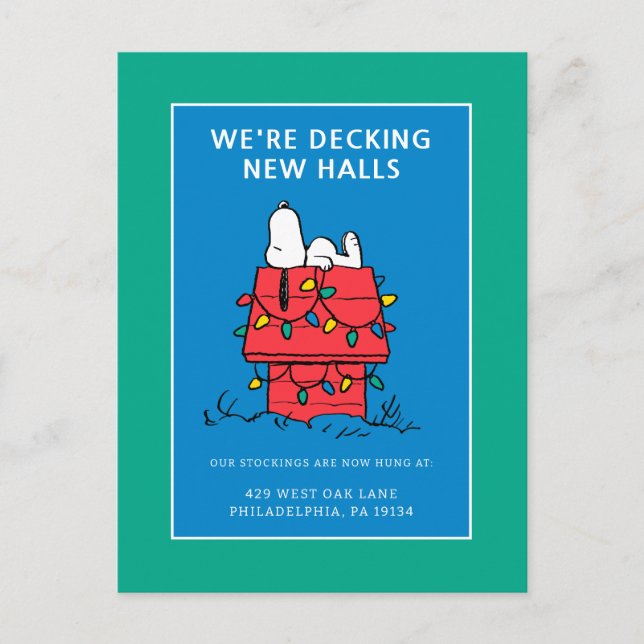 Cartão Postal De Festividades Amendoins | Cachorro de Snoopy com Luzes (Frente)