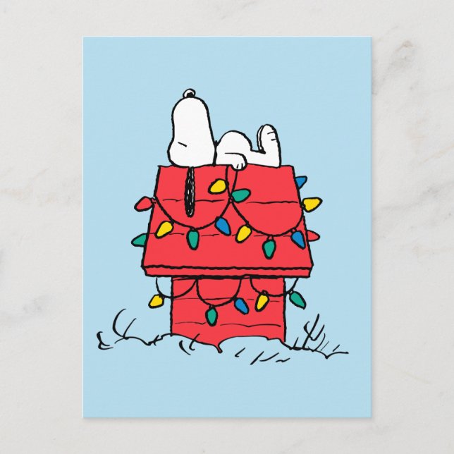 Cartão Postal De Festividades Amendoins | Cachorro de Snoopy com Luzes (Frente)
