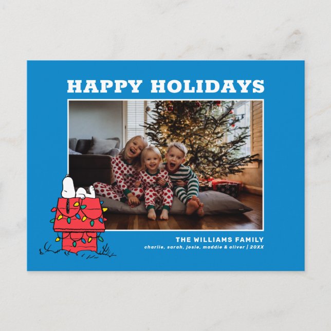 Cartão Postal De Festividades Amendoins | Casa de Snoopy com Luzes (Frente)