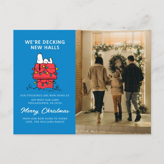 Cartão Postal De Festividades Amendoins | Casa do Snoopy com Luzes (Frente)