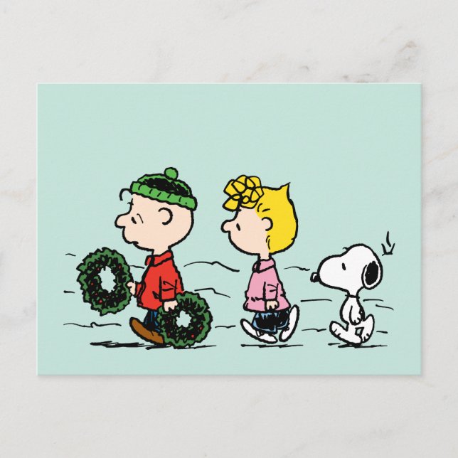 Cartão Postal De Festividades Amendoins | Charlie Brown, Sally & Snoopy (Frente)