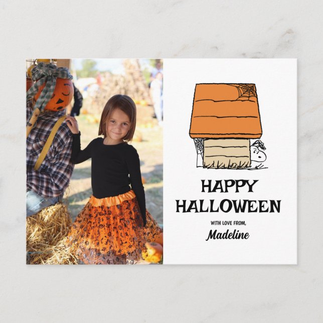 Cartão Postal De Festividades Amendoins | Feliz Halloween Snoopy Doghouse (Frente)