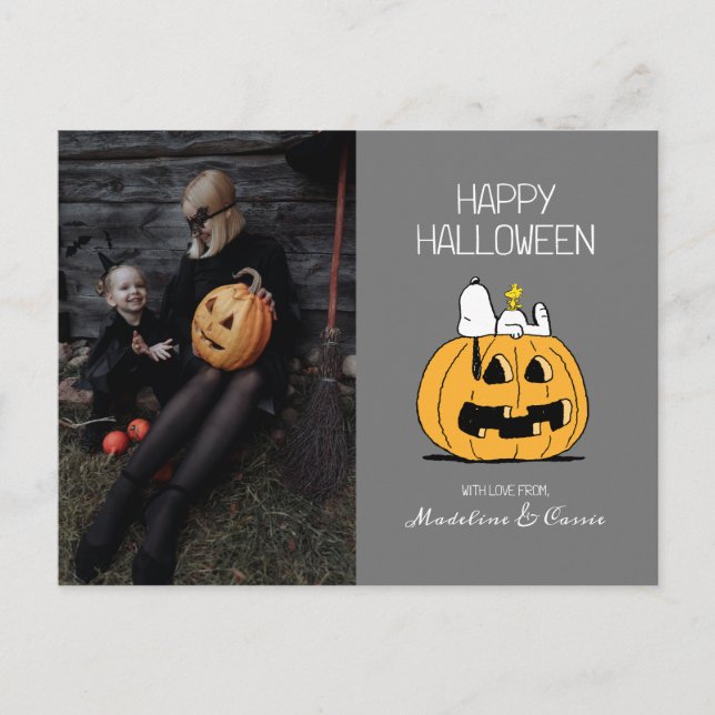 Cartão Postal De Festividades Amendoins | Feliz Halloween Snoopy & Jack O' Lante (Frente)