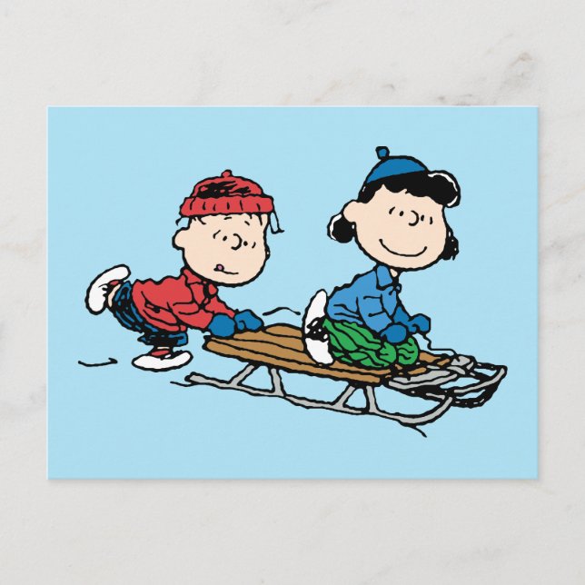 Cartão Postal De Festividades Amendoins | Linus & Lucy Sled Riding (Frente)