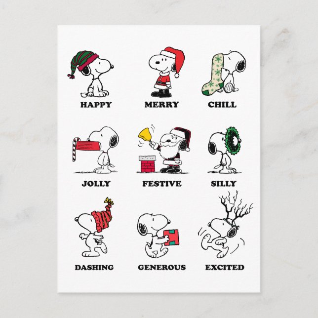 Cartão Postal De Festividades Amendoins | Moods de Natal de Snoopy (Frente)