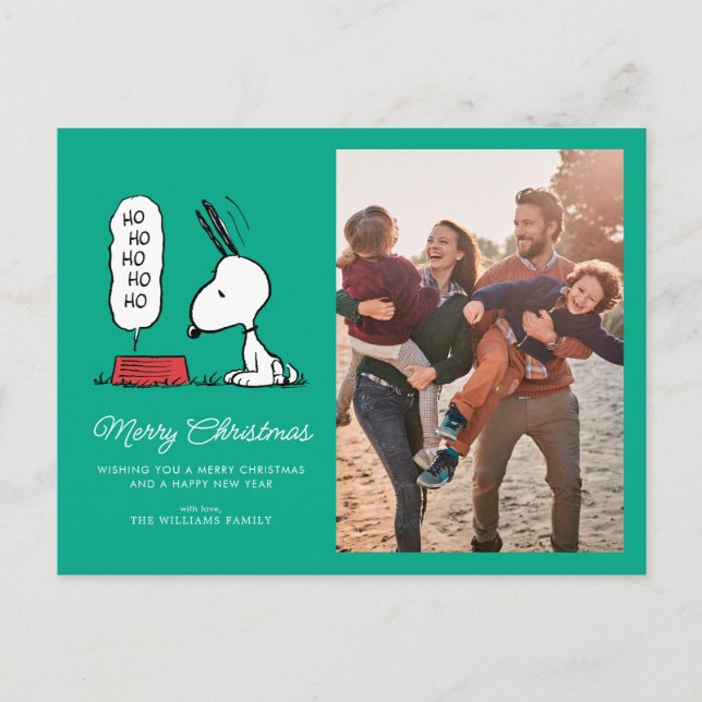Cartão Postal De Festividades Amendoins | Prato de comida Snoopy Ho Ho Ho (Frente)