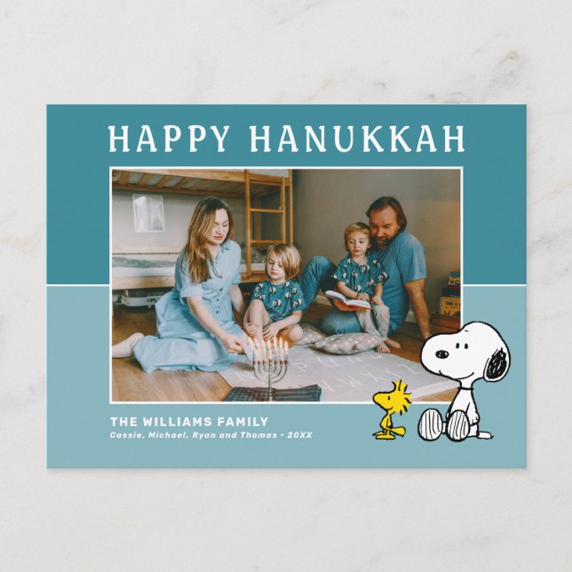 Cartão Postal De Festividades Amendoins | Snoopy & Woodstock Happy Hanukkah (Frente)