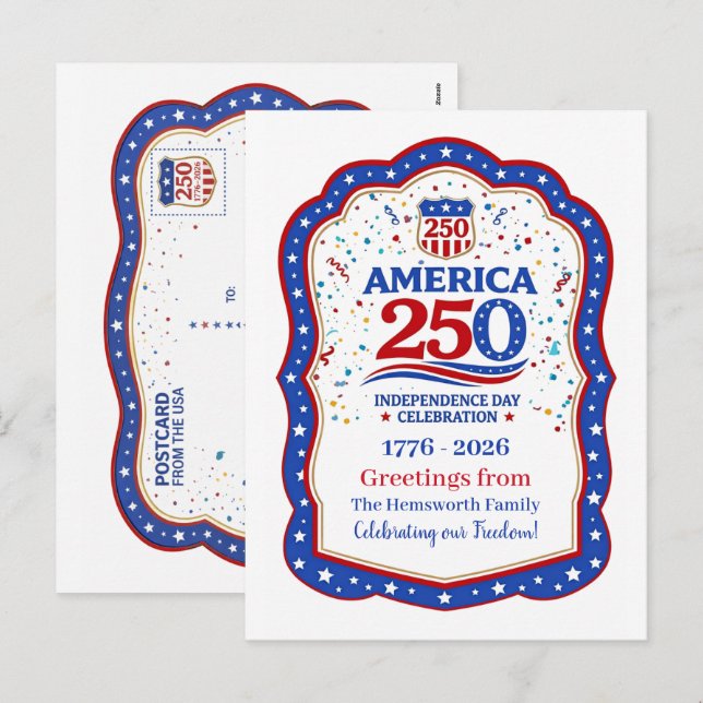 Cartão Postal De Festividades America 250 Anniversary Commemorative Personalised (Frente/Verso)