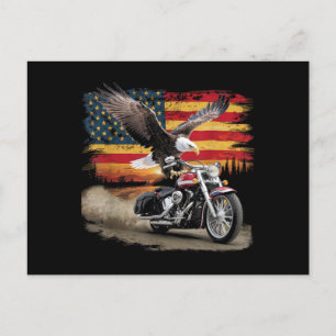 Cartão Postal De Festividades American Flag Motorcycle Tshirt USA Flag Biker Ret