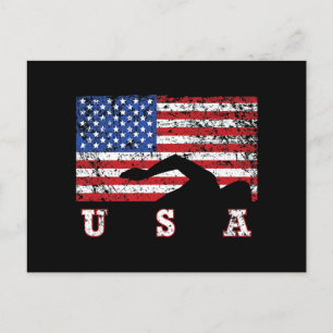 Cartão Postal De Festividades American Flag USA Gift Natação Team Premium