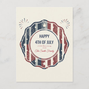Cartão Postal De Festividades Americana Vintage Emblema Patriótico 4 de Julho