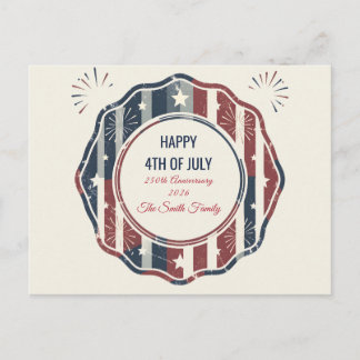 Cartão Postal De Festividades Americana Vintage Insígnia Patriótica 4 de Julho
