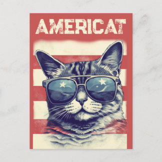 Cartão Postal De Festividades Americat, Gato Americano Patriótico
