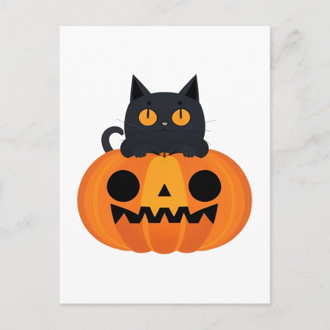 Cartão Postal De Festividades Amigos de Cartoon Bonitos do Halloween, Gato Negra (Frente)