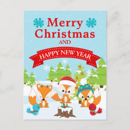 Cartão Postal De Festividades Amigos de Raposa da Floresta de Natal Festivo