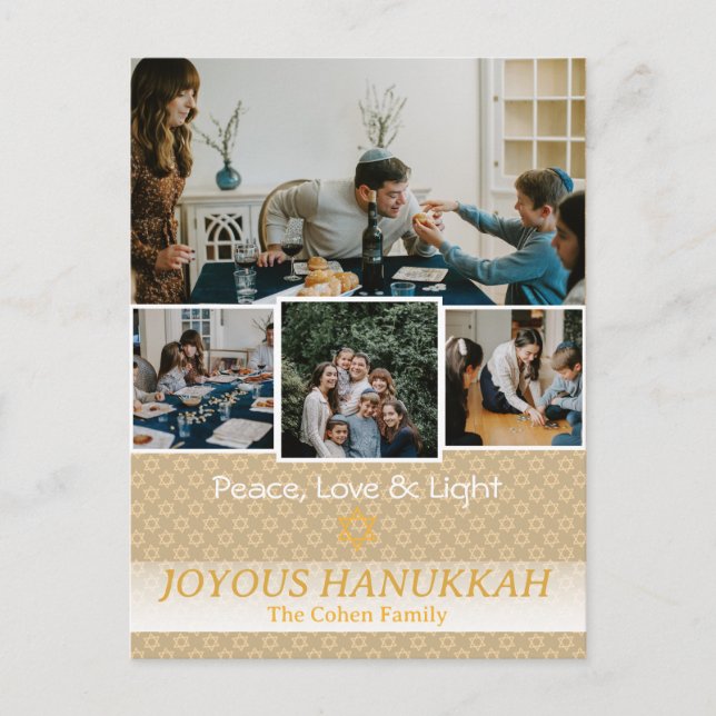 Cartão Postal De Festividades Amor e Luz | Foto da família Hanukkah Collage (Frente)