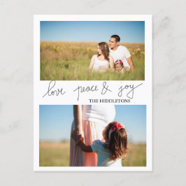 Cartão Postal De Festividades Amor Moderno Paz E Alegria Feriado Duas Fotos