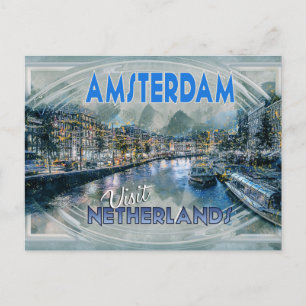 Cartão Postal De Festividades Amsterdã, da série Visitar...