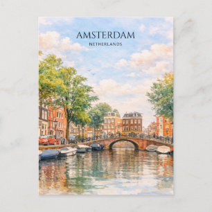 Cartão Postal De Festividades Amsterdã Holanda Canal Cidade Colorida Viagem