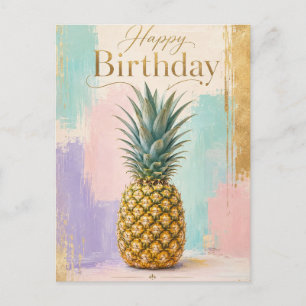 Cartão Postal De Festividades Ananás Dourado Aniversário Tropical