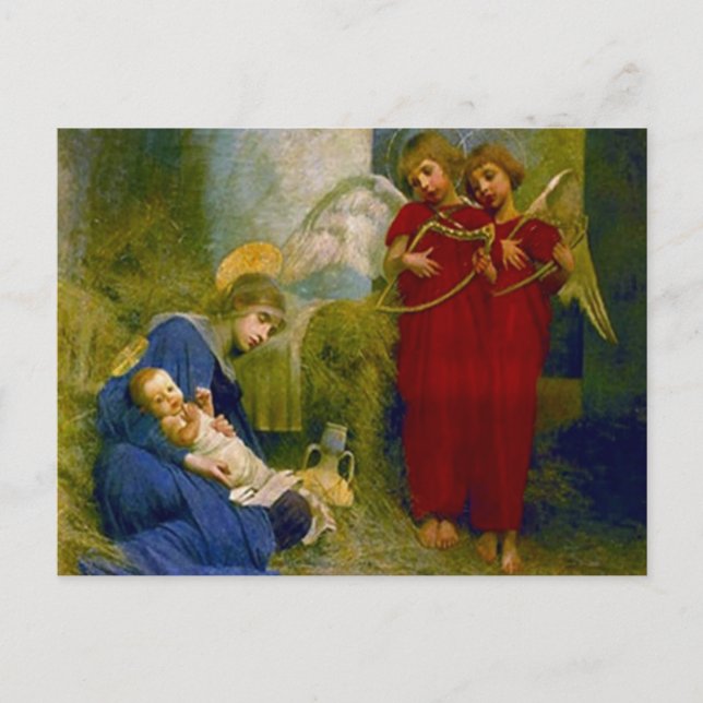 Cartão Postal De Festividades Angels watching over Christmas Postcard (Frente)