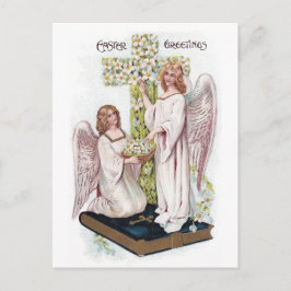 Cartão Postal De Festividades Ângulos de páscoa no Livro com Cruz