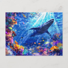 Cartão Postal De Festividades Animador nadando com recife de Liopleurodon