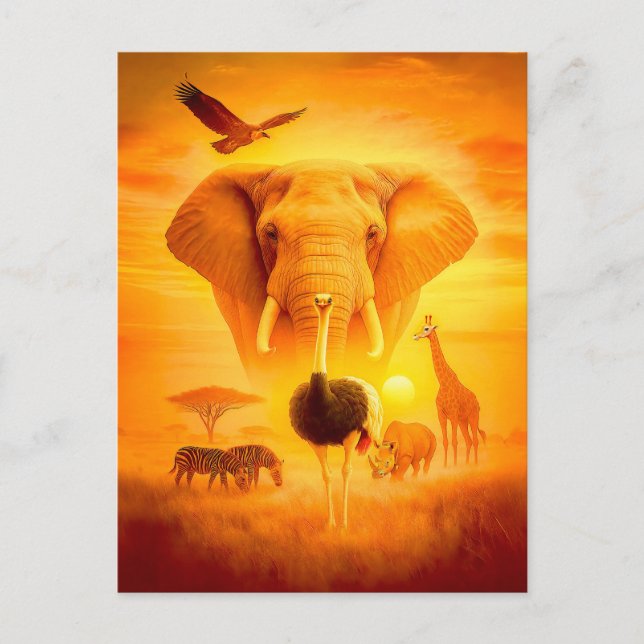 Cartão Postal De Festividades Animais africanos de dupla exposição com elefante  (Frente)
