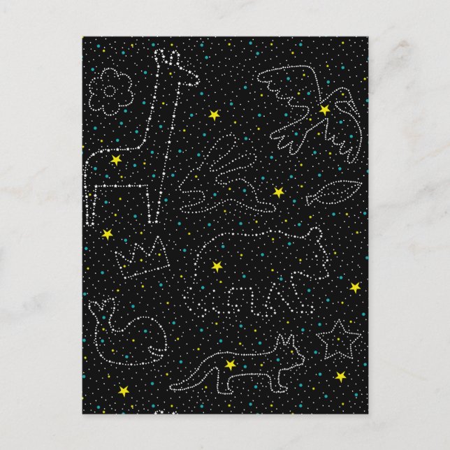 Cartão Postal De Festividades Animais de Estrelas do Céu Mágico com Grelha (Frente)