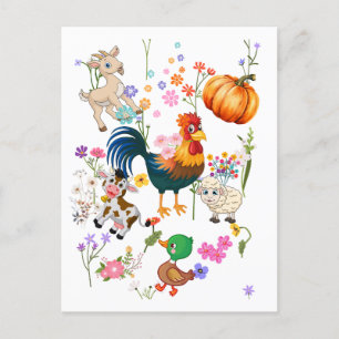 Cartão Postal De Festividades Animais de exploração e flores bonito