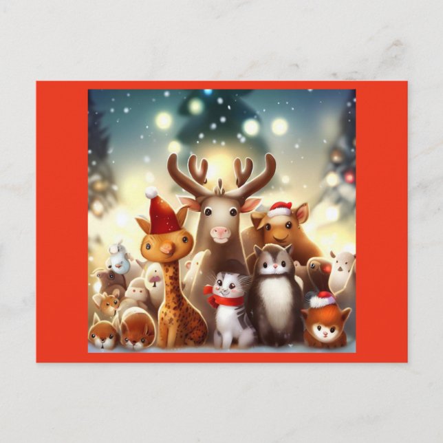 Cartão Postal De Festividades Animais de Natal 7 (Frente)
