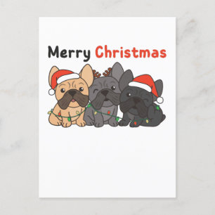 Cartão Postal De Festividades Animais de Natal do Bulldog Francês Cachorros Fofo
