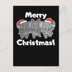 Cartão Postal De Festividades Animais de Natal Elefantes Alegre